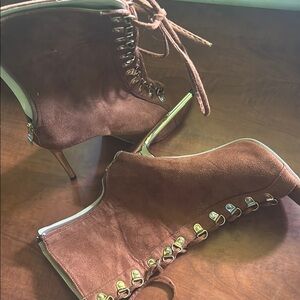 Brown Suede Lace-Up Ankle Boots